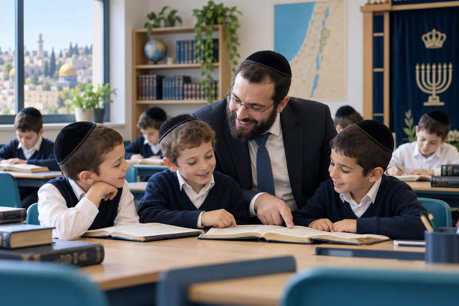 מלמד ותלמידים בכיתת תלמוד תורה